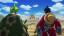 Portant O-Tama sur son dos, Luffy s’élance à travers les friches à la recherche de vivres et d’un médecin pour soigner l’enfant. C’est au milieu de ces terres désolées qu’il tombe sur un visage connu.